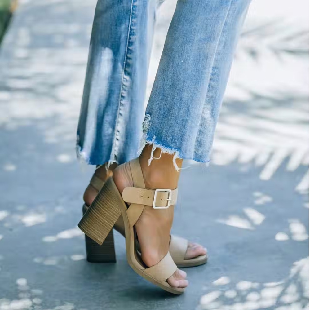Tan block heels